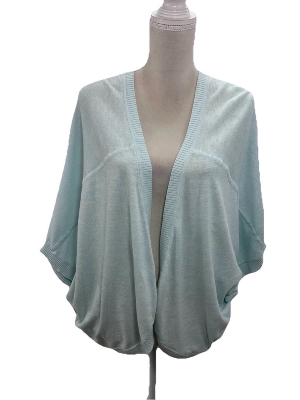 Pure Jill Kaftan-Style Open Front Cardigan Womens XL Short Sleeve Ice Blue
